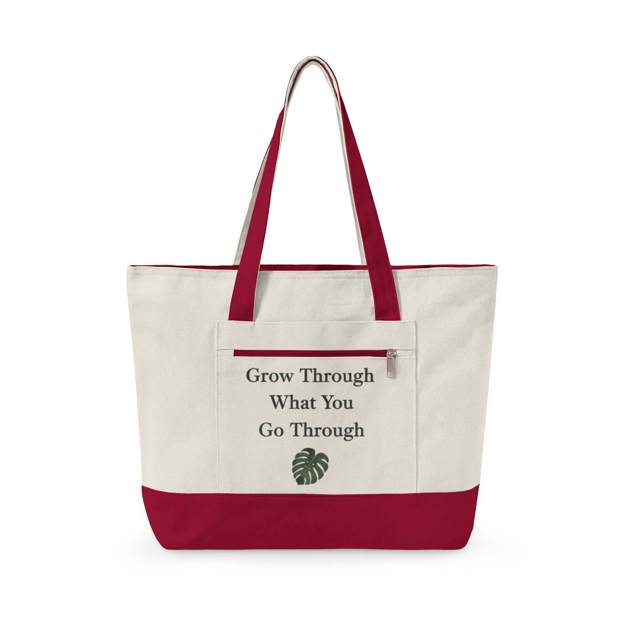 Canvas Tote Bag — "Grow Through What You Go Through" Inspirational Plant Quote