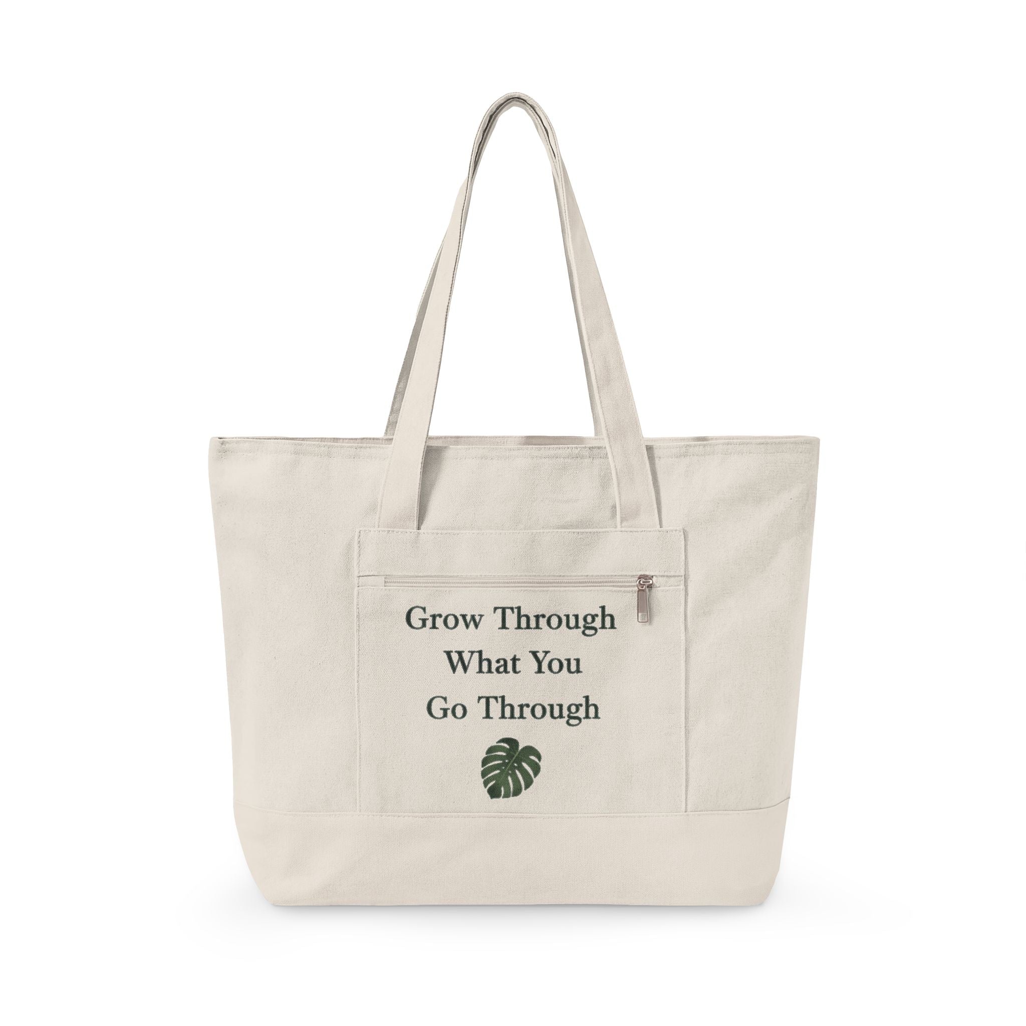 Canvas Tote Bag — "Grow Through What You Go Through" Inspirational Plant Quote