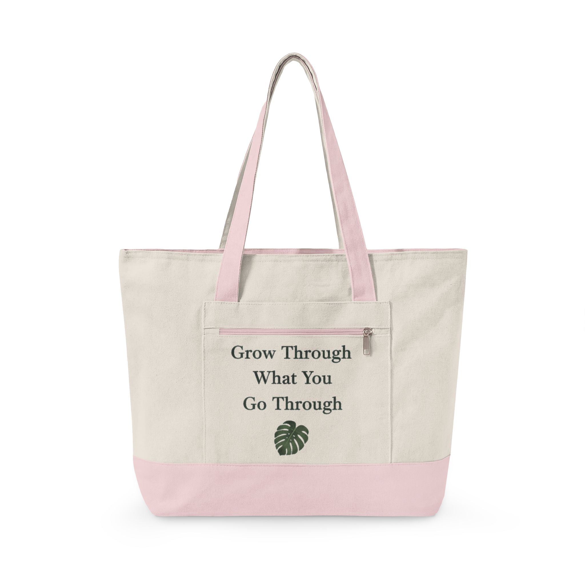 Canvas Tote Bag — "Grow Through What You Go Through" Inspirational Plant Quote