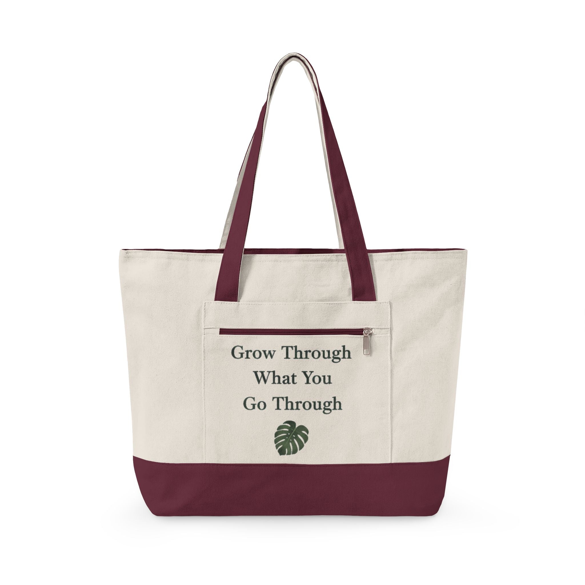 Canvas Tote Bag — "Grow Through What You Go Through" Inspirational Plant Quote
