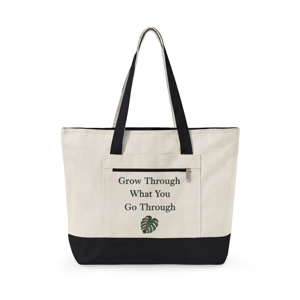 Canvas Tote Bag — "Grow Through What You Go Through" Inspirational Plant Quote