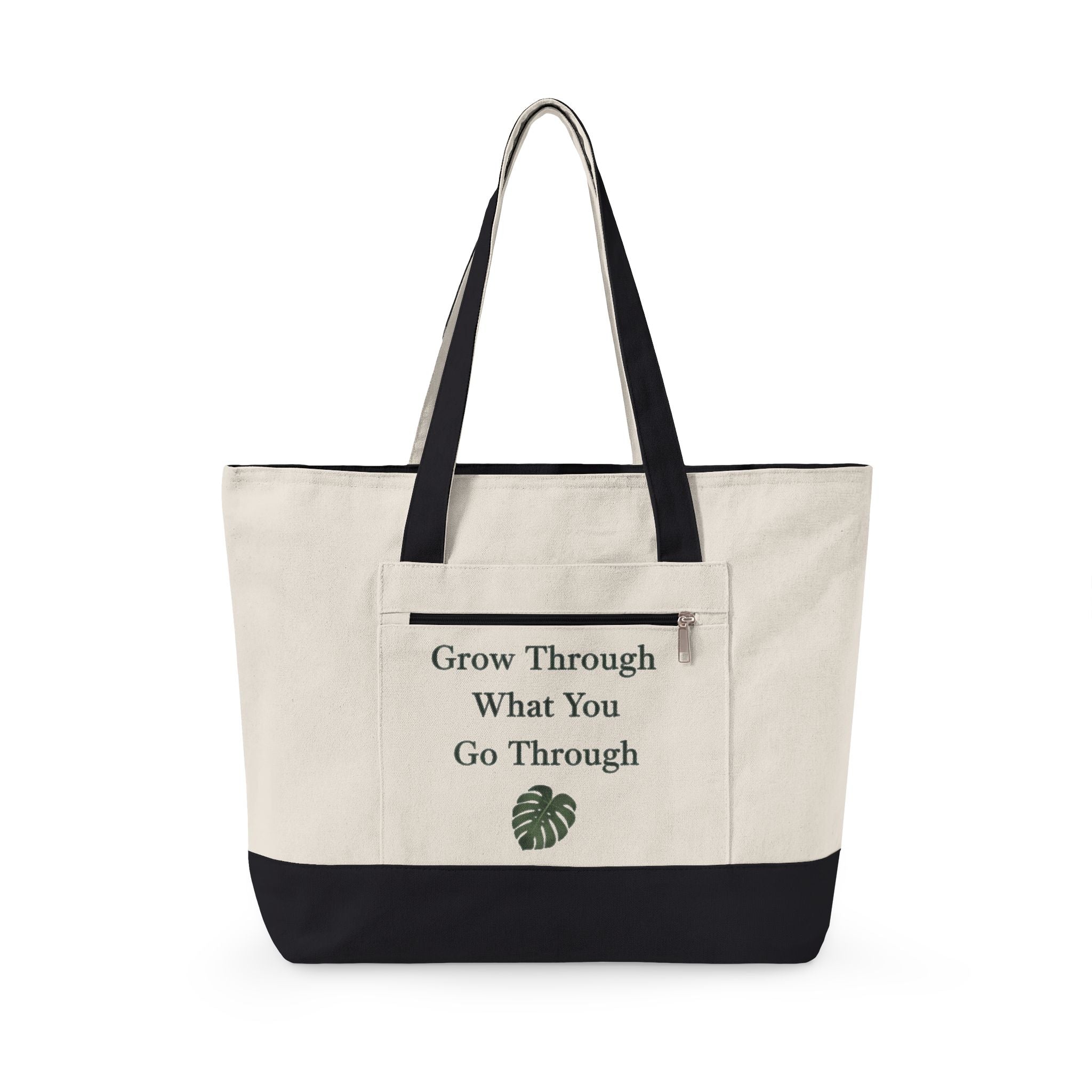 Canvas Tote Bag — "Grow Through What You Go Through" Inspirational Plant Quote