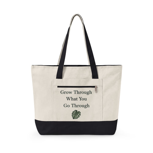 Canvas Tote Bag — "Grow Through What You Go Through" Inspirational Plant Quote