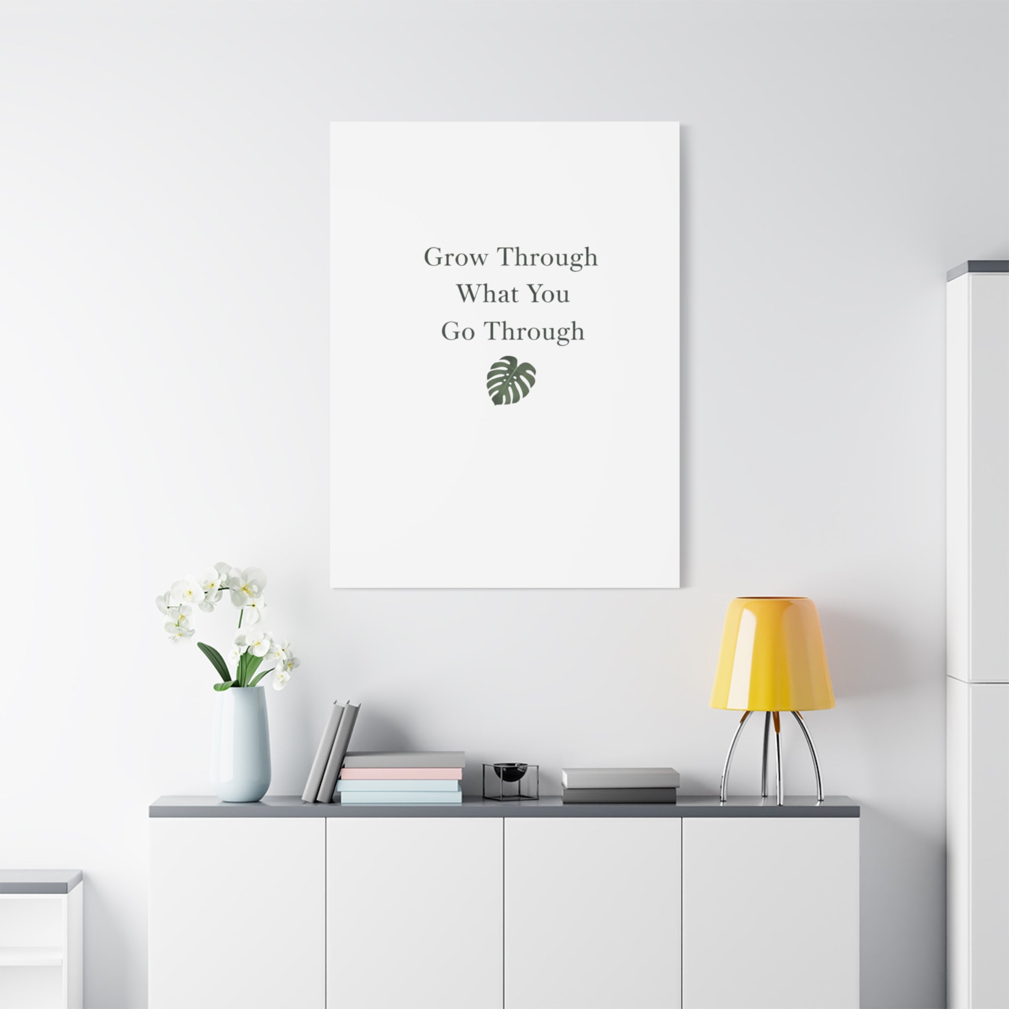 Grow Through What You Go Through Canvas Wall Art — Inspirational Quote Botanical Print