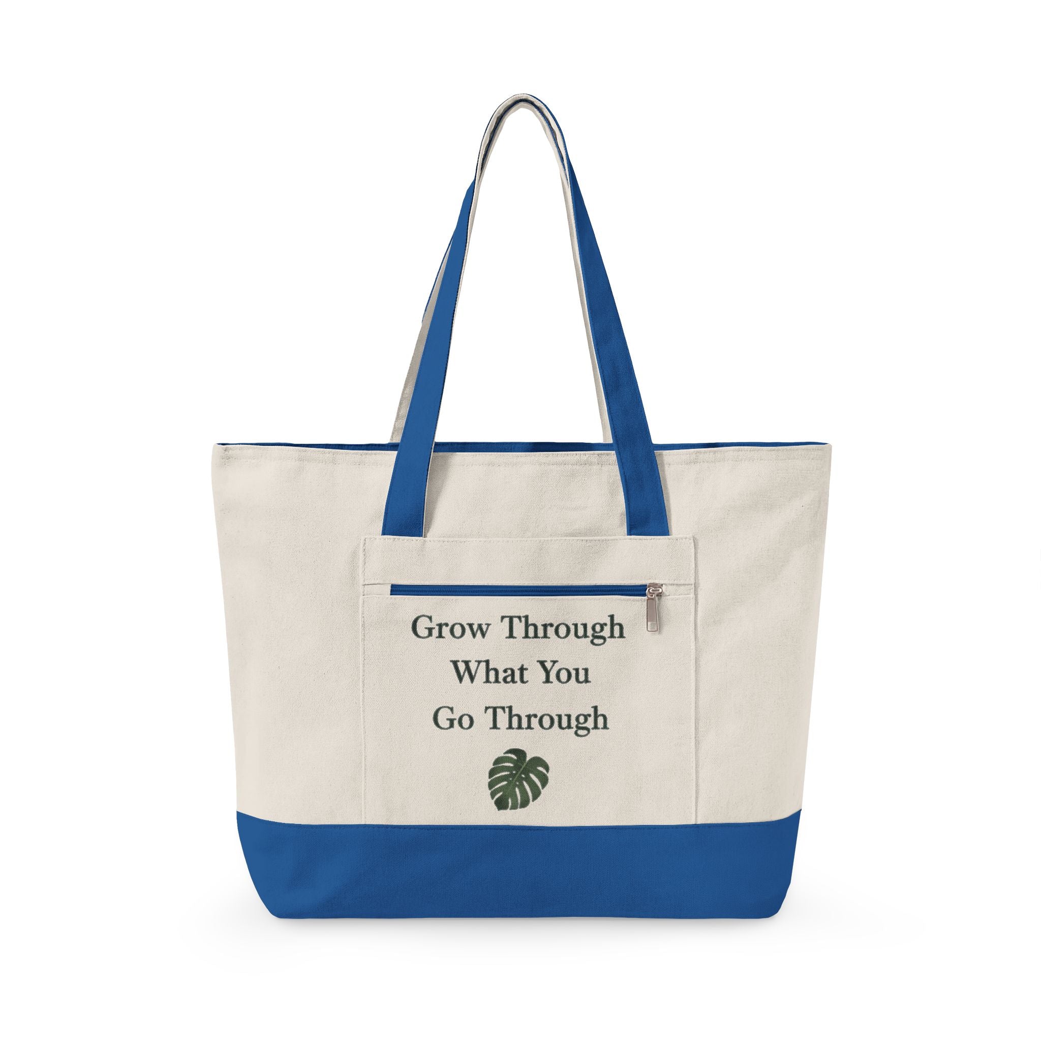 Canvas Tote Bag — "Grow Through What You Go Through" Inspirational Plant Quote
