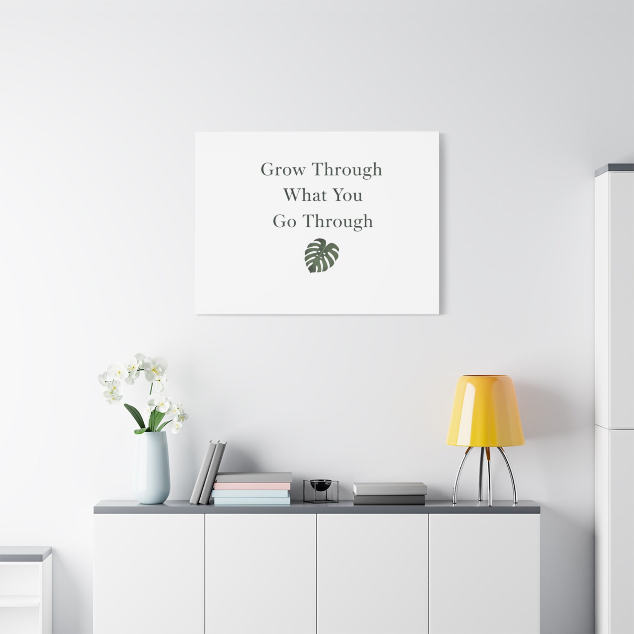 Grow Through What You Go Through Canvas Wall Art — Inspirational Quote Botanical Print