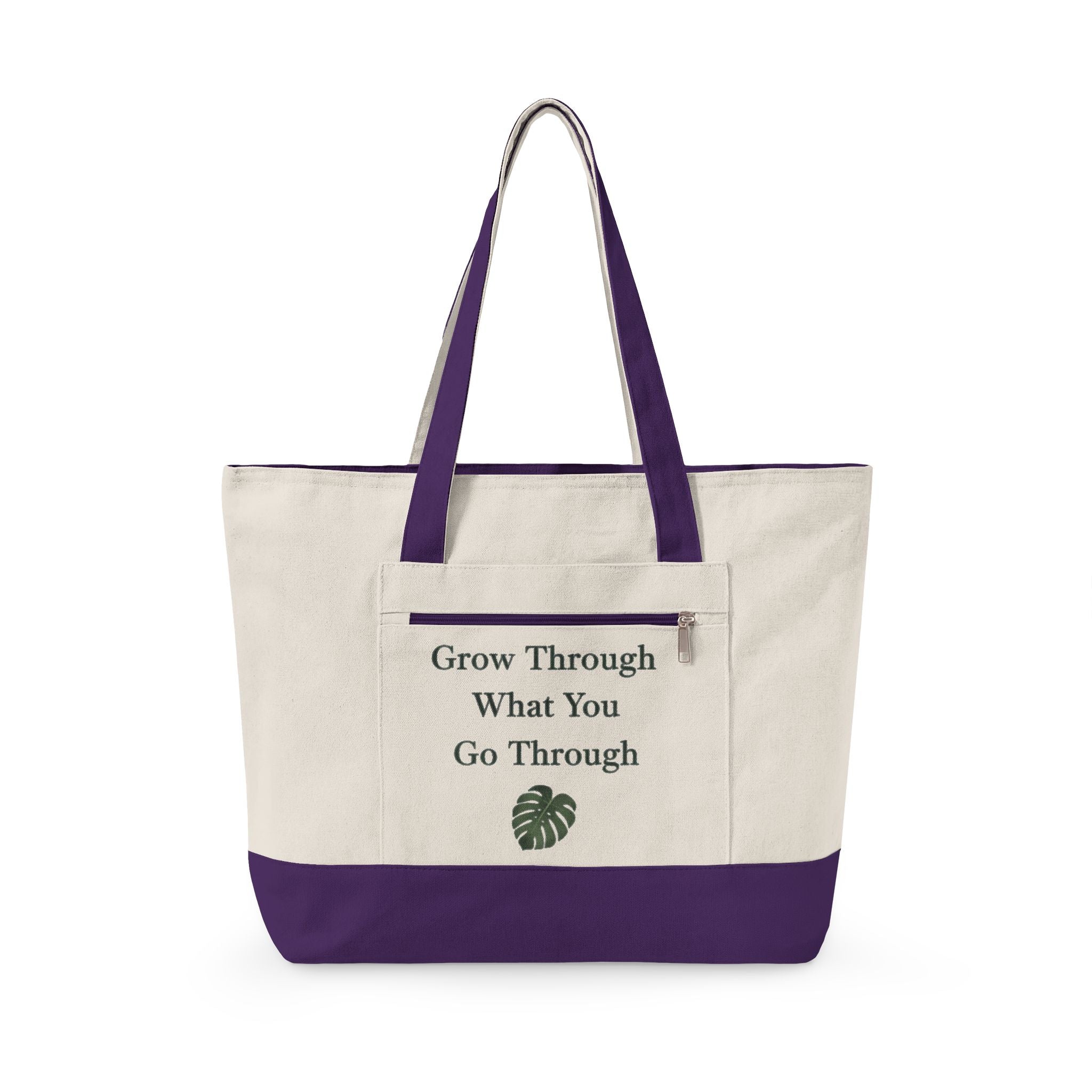Canvas Tote Bag — "Grow Through What You Go Through" Inspirational Plant Quote
