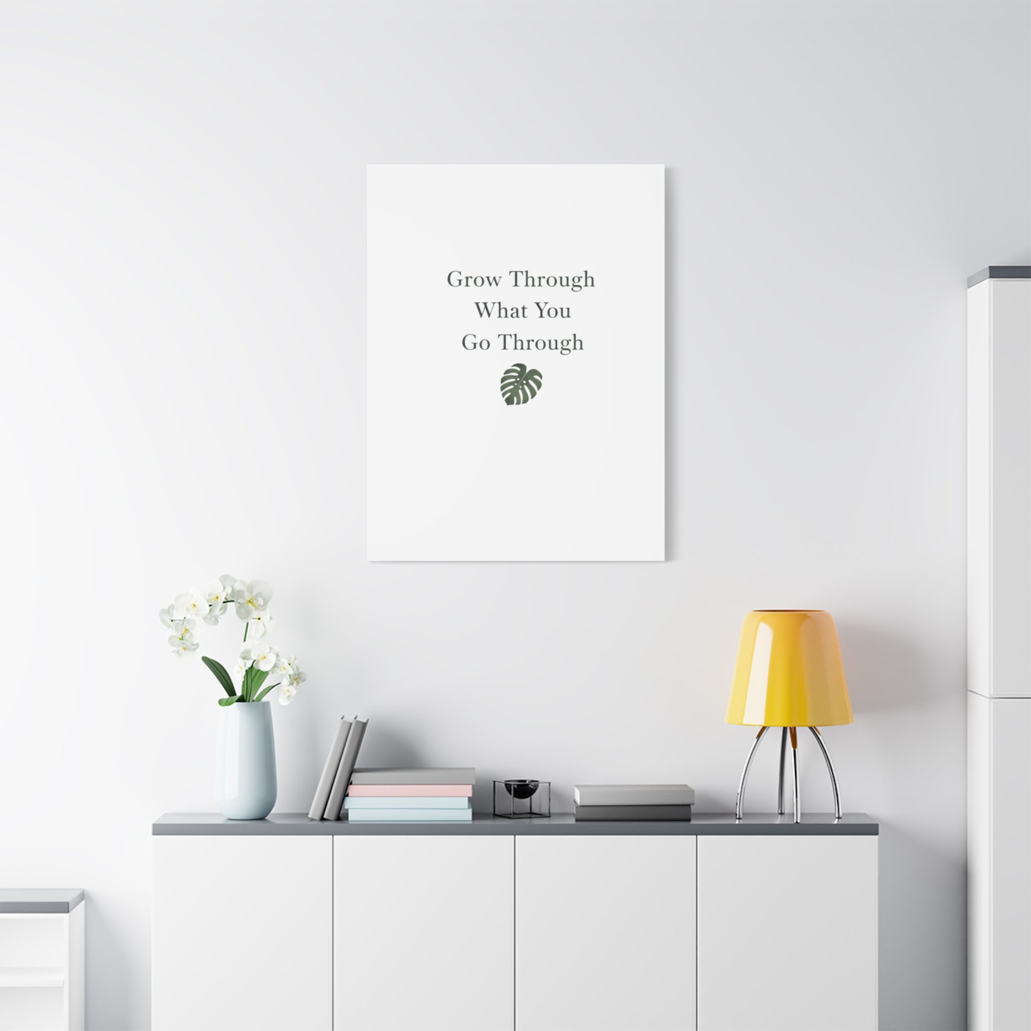 Grow Through What You Go Through Canvas Wall Art — Inspirational Quote Botanical Print