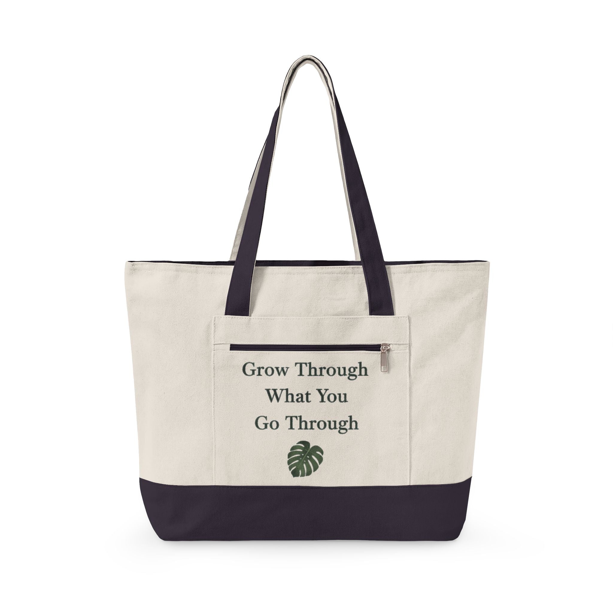 Canvas Tote Bag — "Grow Through What You Go Through" Inspirational Plant Quote
