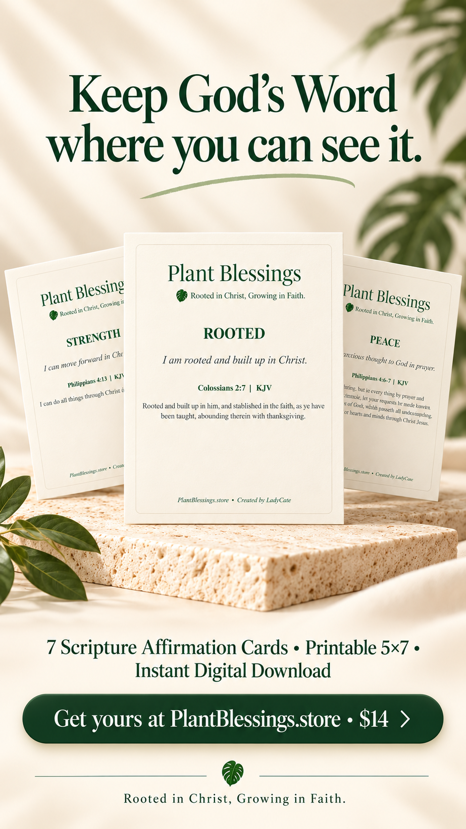 Plant Blessings – 7 Boutique Scripture Affirmation Cards (5x7 Printable Download)